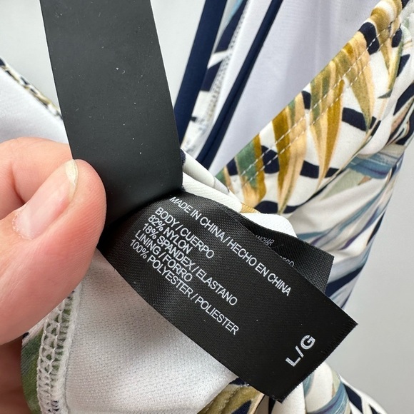 HURLEY L Green palm print UPF 50+ 4 way stretch swimsuit tropical resortwear - Picture 8 of 10